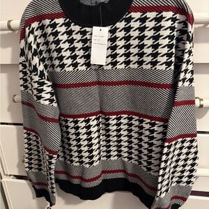 Belldini Black, White, and Red Houndstooth Crewneck Sweater